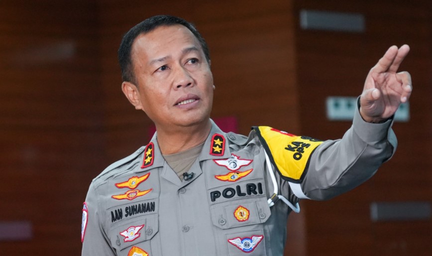 Kepala Korps Lalu Lintas (Kakorlantas) Polri Irjen Pol Aan Suhanan di Lantai 4 Gedung NTMC Korlantas Polri, Sabtu (21/12/2024).