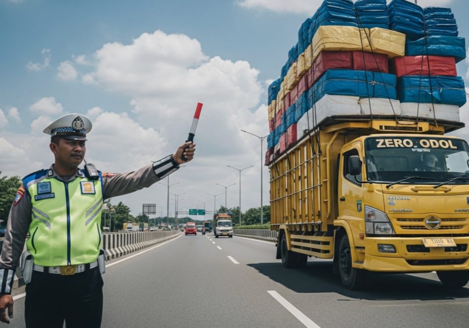 Gambar Personel Korlantas Polri Amankan Kendaraan Over Dimension dan Overloard